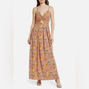 Chelsea28 Cutout Maxi Dress Sz M Pink Floral Sleeveless Tie Back Boho